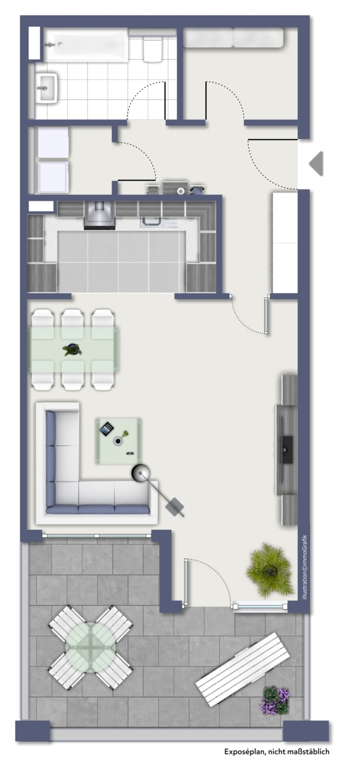 Sonnige Süddloggia trifft auf großzügige 1,5 Zimmer