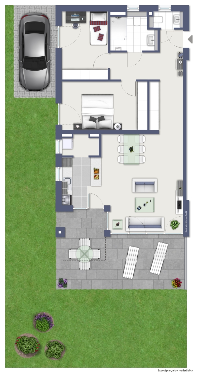 Erdgeschosswohnung mit Garten und Außenstellplatz
